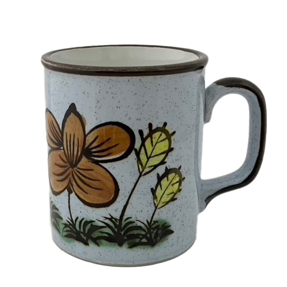 Ray Control Otagiri Stoneware Speckled MCM Yellow Orange Brown Flowers Mug - Picture 1 of 15